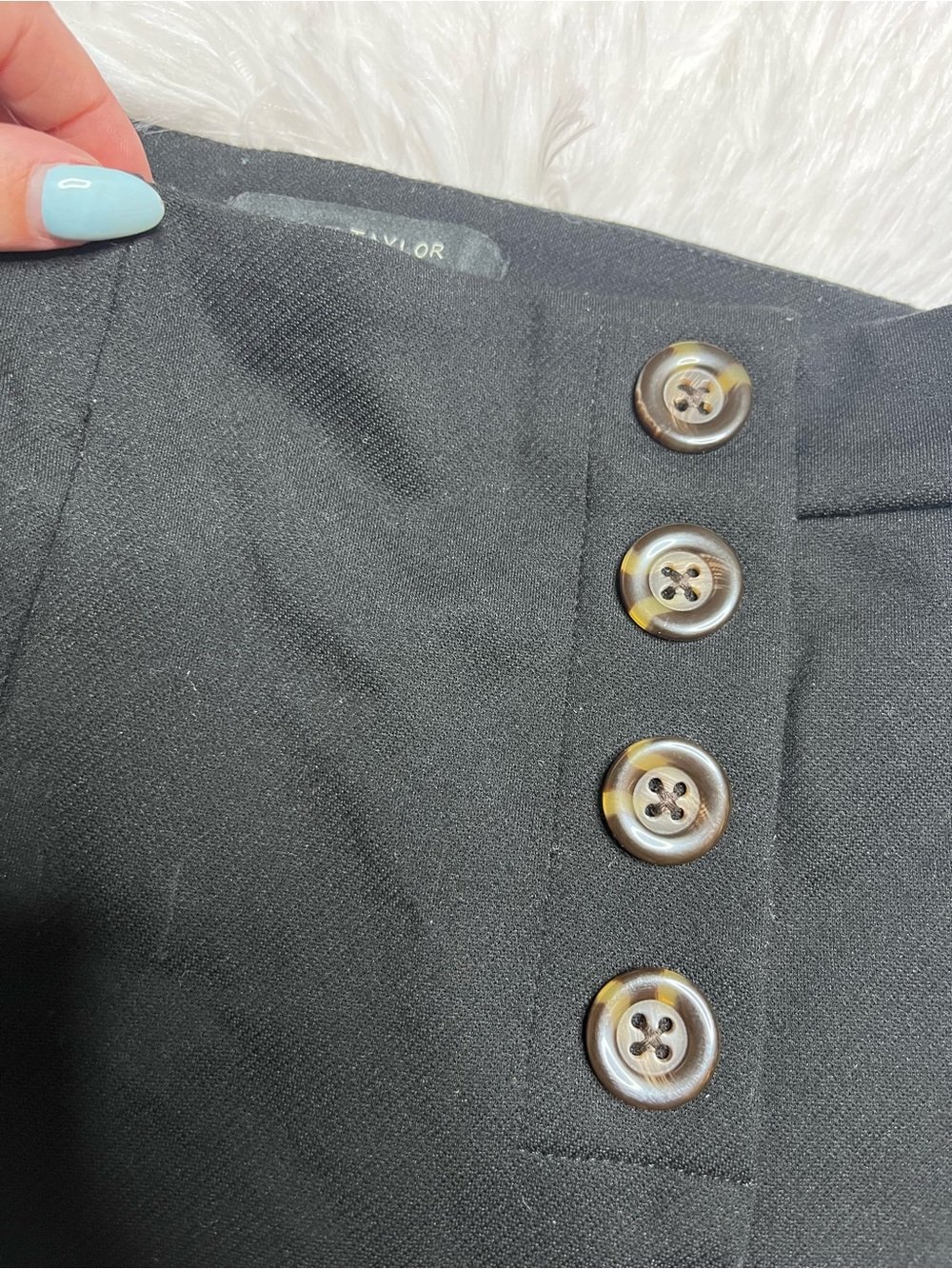 Ann Taylor Black Wide-Leg Dress Pants Button Detail - Picture 3 of 4